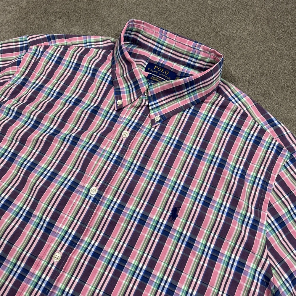 Polo Ralph Lauren Performance Shirt Mens 2XL Classic Fit Pink Plaid Button Down